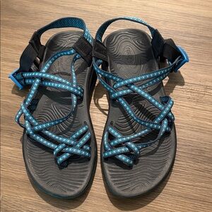 Chaco Black and Blue Strappy Sandals